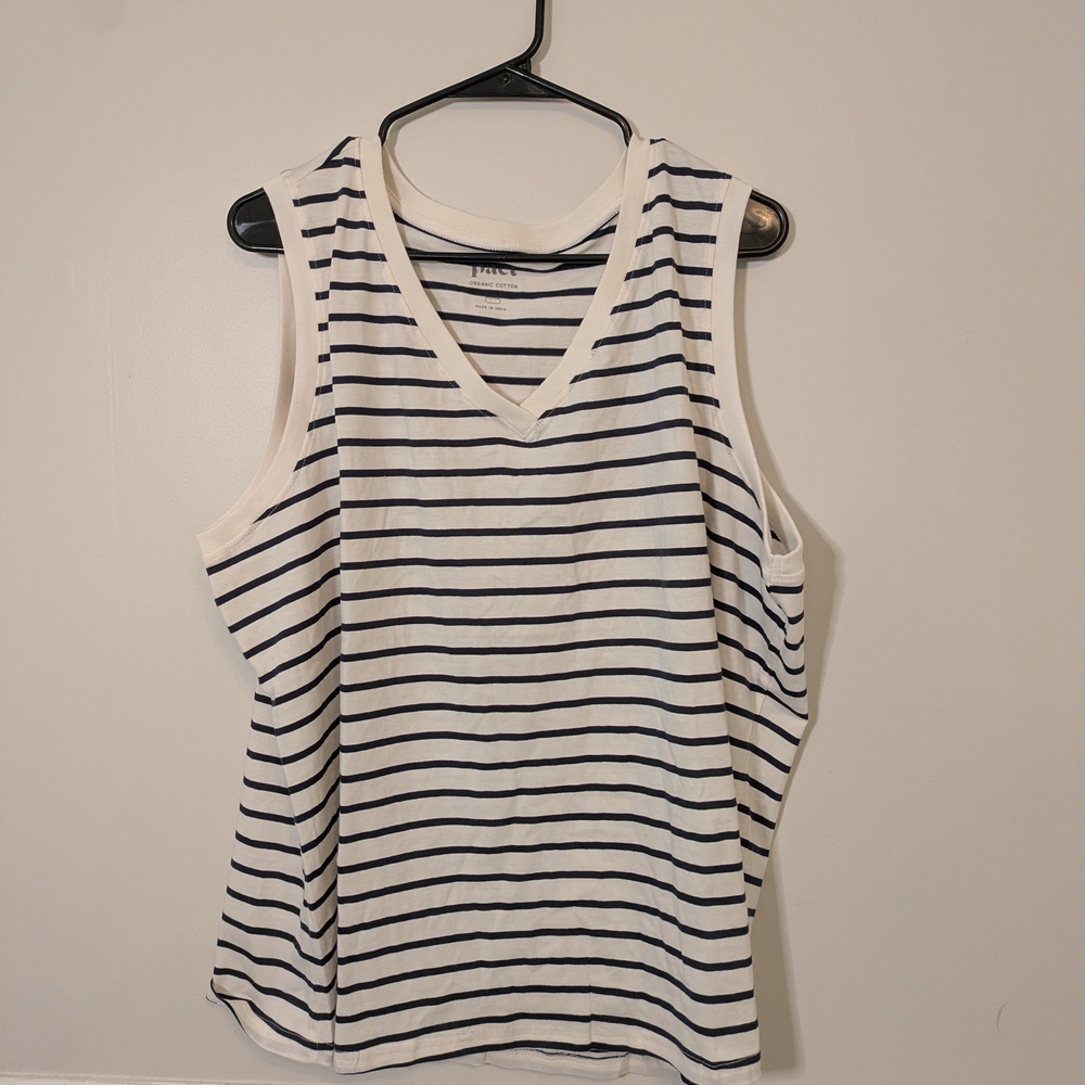 Pact Black and White Striped Tank Top